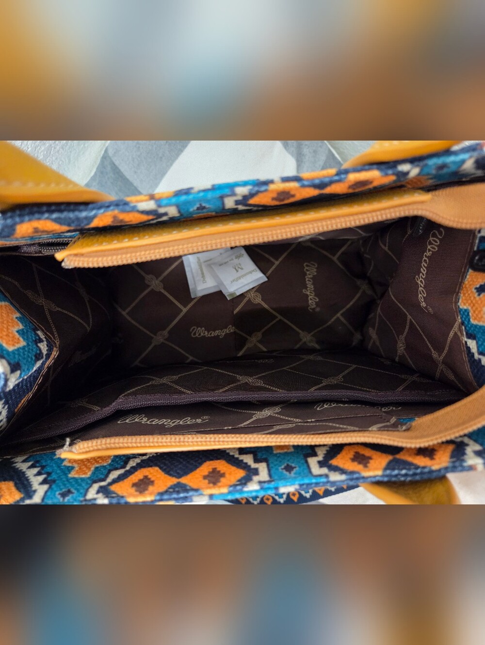 Wrangler Mustard & Blue Patterned Tote Bag - Picture 7 of 11